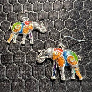 Elephant Earrings Multicolored Made of .925 Silver